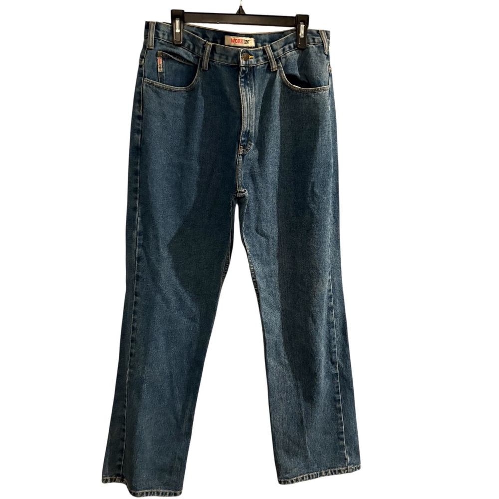 Work King Jeans men's Blue Denim Baggy Distressed jeans size 36X34L